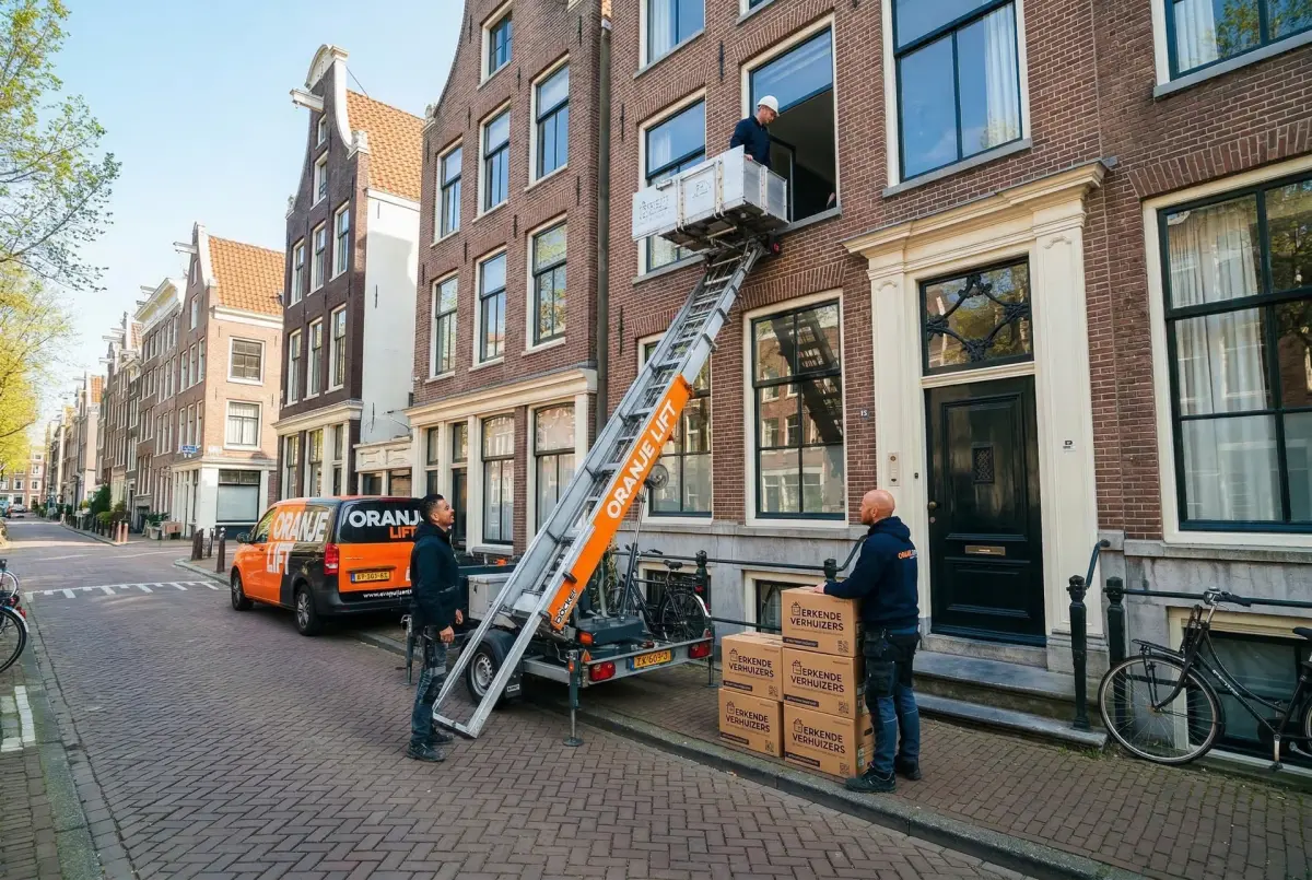 Aanhangerlift voor verhuizing in smalle straat Hoofddorp